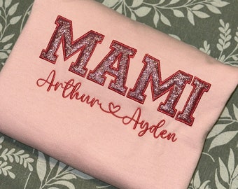 Mama sweatshirt, Mother’s Day gift , personalized mama sweatshirt with child’s name,custom embroidered mama sweater, gift for her,glitter