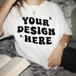 Comfort Colors 1717 Mockup White | Tshirt Mockup | Comfort Colors Mockup | Trendy Mockup | Retro Mockup | Oversized Mockup | Book Lovers