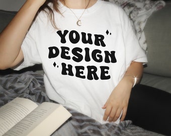 Comfort Colors 1717 Mockup White | Tshirt Mockup | Comfort Colors Mockup | Trendy Mockup | Retro Mockup | Oversized Mockup | Book Lovers