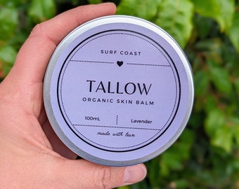 Tallow Organic Skin Balm with Lavender Essential Oil / Grass fed / Natural / Australian / Eczema / Psoriasis 100mL