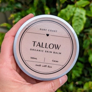 Tallow Organic Skin Balm with Organic Raw Cacao Butter / Grass fed / Natural / Australian / Eczema / Psoriasis 30mL Mini Travel Size image 1