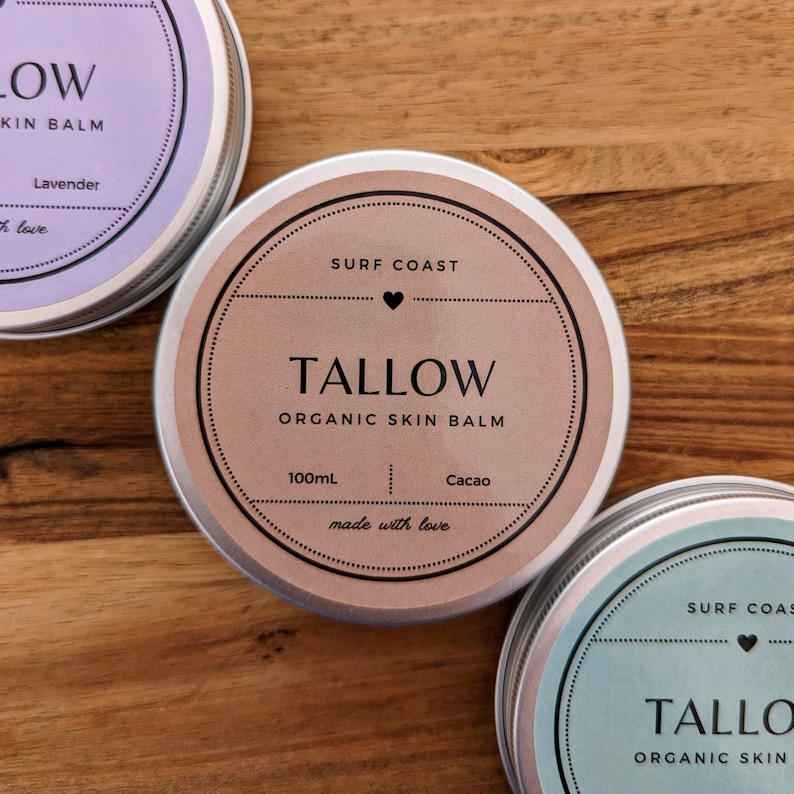 Tallow Organic Skin Balm with Organic Raw Cacao Butter / Grass fed / Natural / Australian / Eczema / Psoriasis 30mL Mini Travel Size image 2