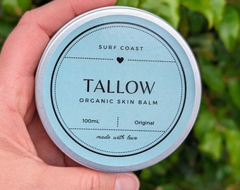 Tallow Organic Skin Balm Original Unscented/ Grass fed / Natural / Australian / Eczema / Psoriasis 30mL Mini Travel Size