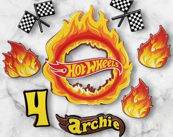 Wheels Cars Flames Race Racing Cake Topper Personalised Name Age