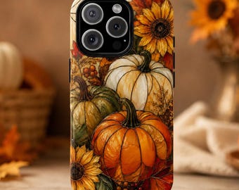 Pumpkin Harvest Phone Case, Faux Stained Glass, Autumn Harvest Case - Tough Dual Layer Protective Phone Case for iPhone, Galaxy and Pixel