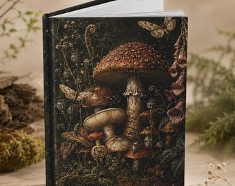 Woodland Mushroom Journal | Vintage Botanical Mushroom Hardcover Notebook | Cottagecore Forest Journal | Dark Nature Writing Journal