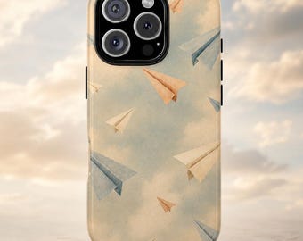 Retro Paper Planes Phone Case, Airplanes in a Cloudy Sky Phone Case - Tough Dual Layer Protective Phone Case for iPhone, Galaxy and Pixel