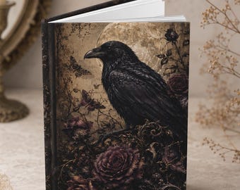 Gothic Raven Roses Journal I Dark Academia Crow Notebook | 5x8 Matte Hardcover Journal Lined Pages