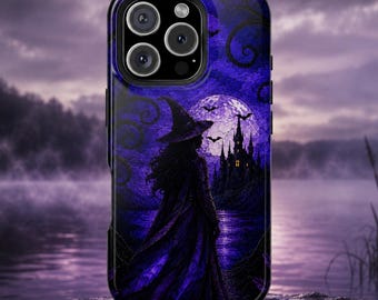 Witch by Moonlit Lake Stained Glass MagSafe Case I Gothic Witch Magsafe Case I MagSafe Compatible Dual Layer Protective Phone Case