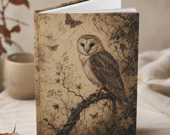 Barn Owl in Sepia Journal I Rustic Barn Owl Hardcover Journal | Vintage Nature Notebook I 5x8 Matte Hardcover Journal Lined Pages