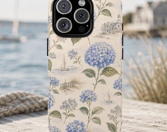 Vintage Coastal Blue Hydrangea Phone Case - Tough Dual Layer Protective Phone Case for iPhone, Galaxy and Pixel