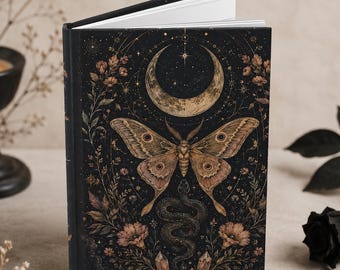 Celestial Moth Journal | Moon & Moth Hardcover Notebook | Witchy Botanical Journal | Gothic Dark Academia Writing Journal