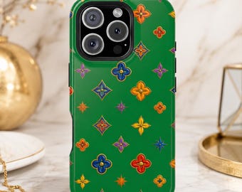 Colorblock Couture Magsafe Phone Case I Green Floral Medallion Pattern Case I MagSafe Compatible Dual Layer Protective Phone Case