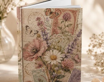 Vintage Wildflower Journal | Botanical Floral Hardcover Notebook | Cottagecore Butterfly Journal | Lined Writing Journal