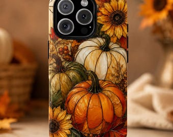 Pumpkin Harvest MagSafe Case I Autumn Harvest Faux Stained Glass Magsafe Case I MagSafe Compatible Dual Layer Protective Phone Case