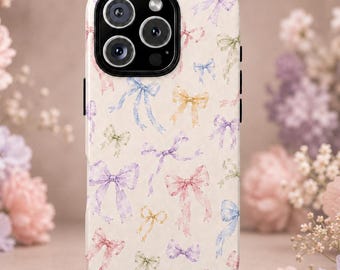 Watercolor Pastel Bows Phone Case - Tough Dual Layer Protective Phone Case for iPhone, Galaxy and Pixel