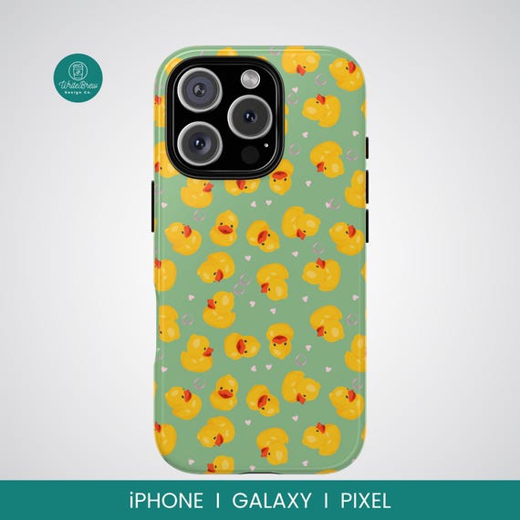 IPhone 13 Rubber Duckie Case - Cute Yellow Duck Pattern Protective Phone Cover