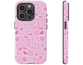 Make Your Face iPhone Case I Makeup Cosmetics Tough Case I Pretty in Pink iPhone Cover I Tough Case for iPhone 15 - 12 Pro Max Plus