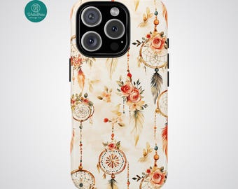 Boho Dreamcather and Roses Phone Case - Tough Dual Layer Protective Phone Case for iPhone, Galaxy and Pixel