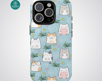 Kawaii Cat Phone Case - Tough Dual Layer Protective Phone Case for iPhone, Galaxy and Pixel