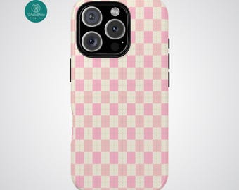 Pink Grid Phone Case - Tough Dual Layer Protective Phone Case for iPhone, Galaxy and Pixel
