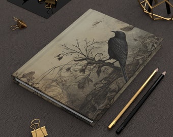 Crow Hardcover Journal, Gothic Raven Journal, Dark Aesthetic Crow Notebook, Vintage Raven Journal, Matte Lined Hardcover Journal