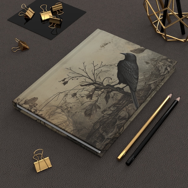 Crow Hardcover Journal, Gothic Raven Journal, Dark Aesthetic Crow Notebook, Vintage Raven Journal, Matte Lined Hardcover Journal