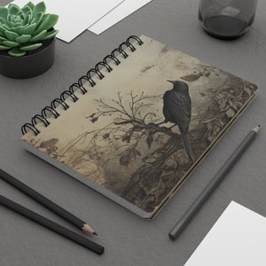 Crow Spiral Notebook, Gothic Raven Journal, Dark Aesthetic Crow Notebook, Vintage Raven Notebook, Spiral Lined Notebook