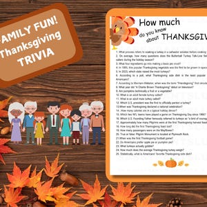THANKSGIVING TRIVIA, Thanksgiving game, Thanksgiving fun, Game for Thanksgiving, Family Fun, Printable, Digital Download