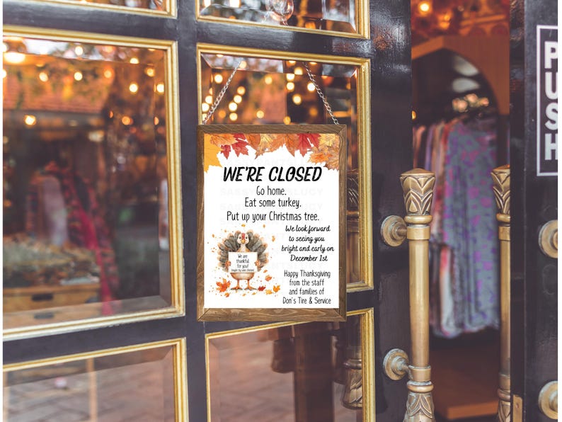 Editable CLOSED for THANKSGIVING Sign | Printable Holiday Hours ...
