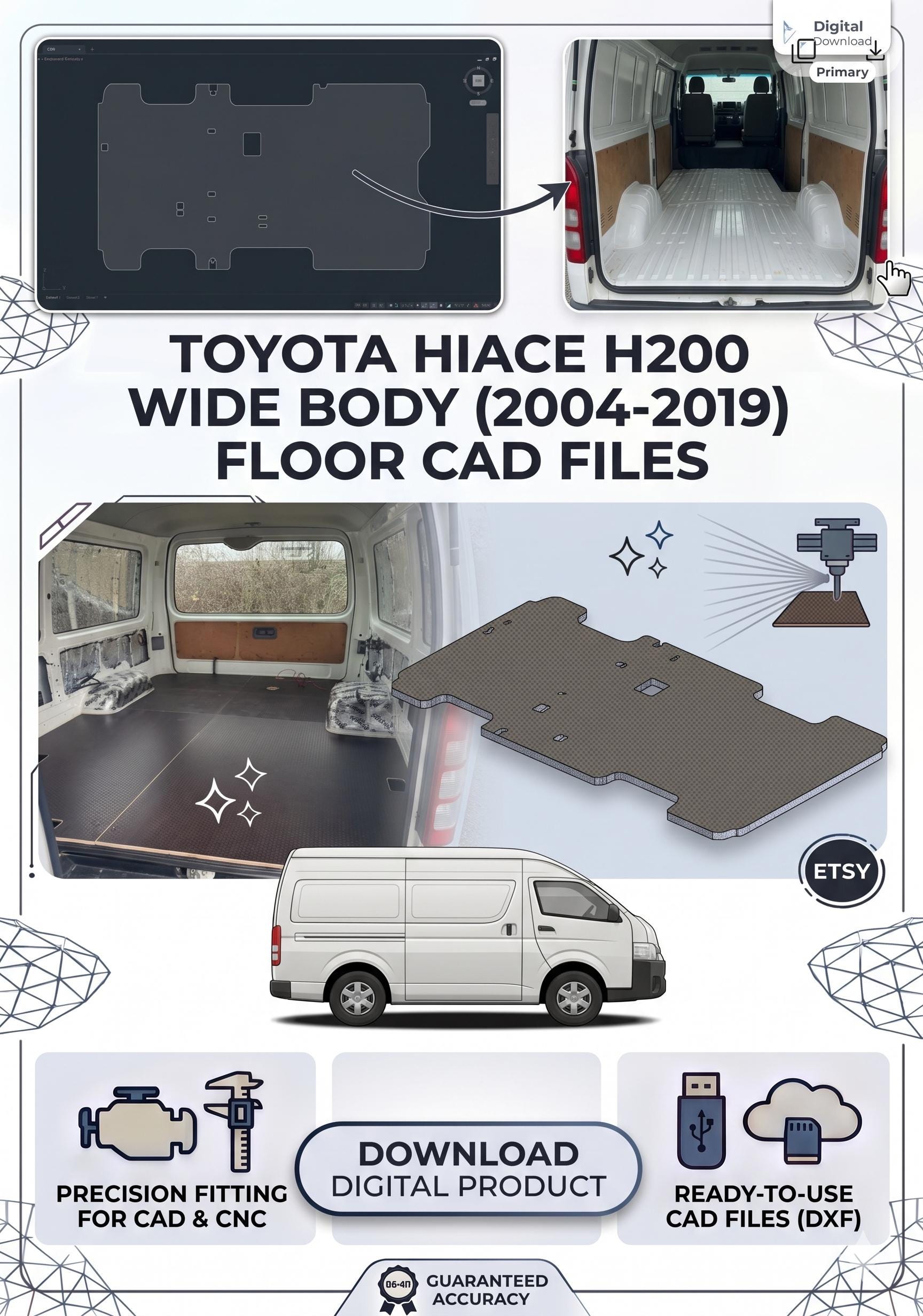 Toyota Hiace H200 - 2004-2019, Wide Body, Long Wheelbase - Floor