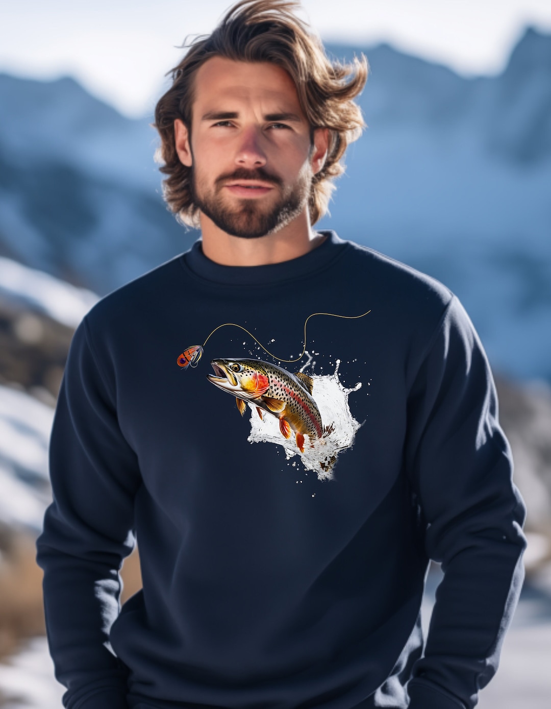 Fly Fishing Sweatshirt Trout Jumping Out of Water to Catch a Etsy