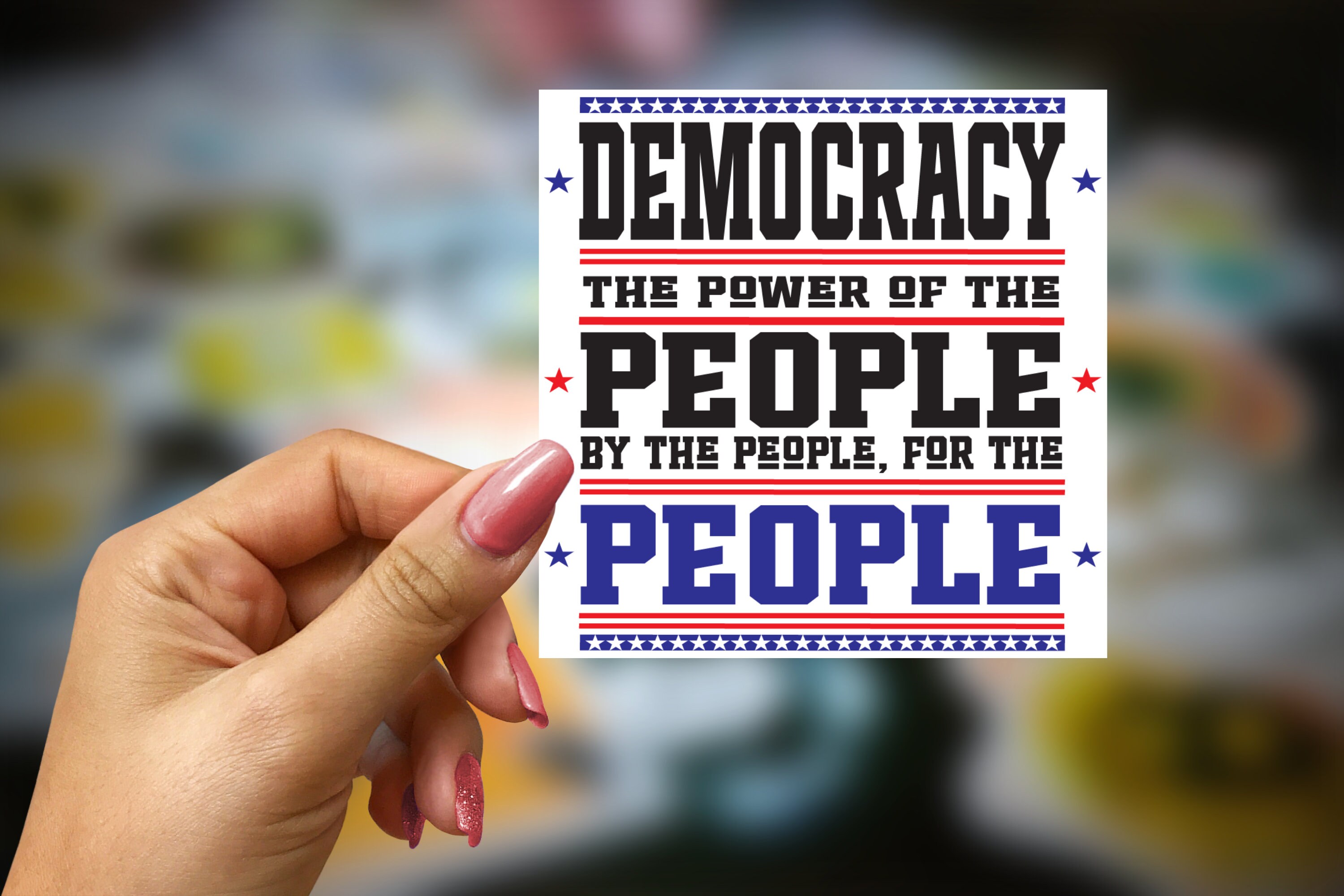 Democracy for the People Vinyl Sticker - Patriotic Quote Design | 3x3 ...