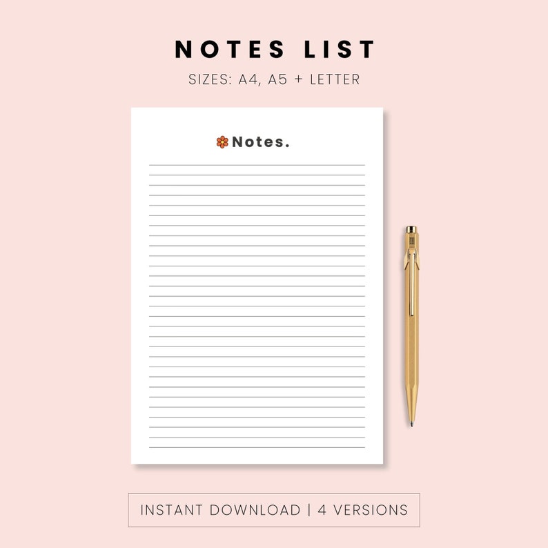 Printable Notes Instant Download Writing Paper Digital - Etsy