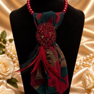 Ruby  Emerald Feather Statement Necklace