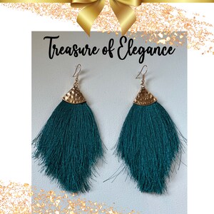 Teal Green Tassel Drop Earrings