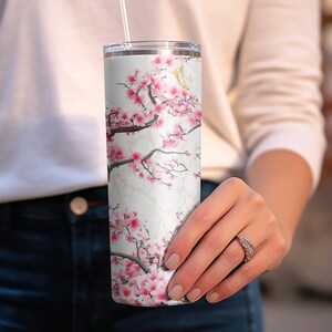 Diseño PNG para vaso delgado de 20 oz, descarga digital, diseño sin costuras, PNG para sublimación, arte japonés de flor de cerezo, arte estético para vasos. imagen 6