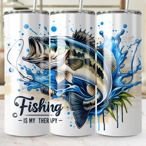 Fishing is My Therapy 20 oz Skinny Tumbler Wrap, Seamless Sublimation Design, Digital Download, Funny Fisherman PNG, Digital Design