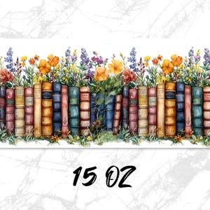 Vintage Books and Flowers Coffee Mug Wrap PNG, 11oz 15oz Coffee Cup Design, Sublimation PNG Download, Digital Download Design image 4