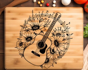 Acoustic Guitar Laser Engrave File, Floral Music Notes Design