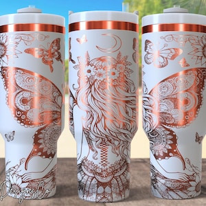 Beautiful Fairy and Butterfly Design 40oz Tumbler Laser Engrave File, 40oz Quencher Fairy Fantasy Tumbler Wrap SVG-PNG, Digital Download