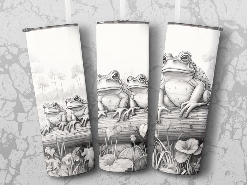 20oz Skinny Tumbler Wrap PNG, Frogs Sitting on Log Sublimation PNG ...