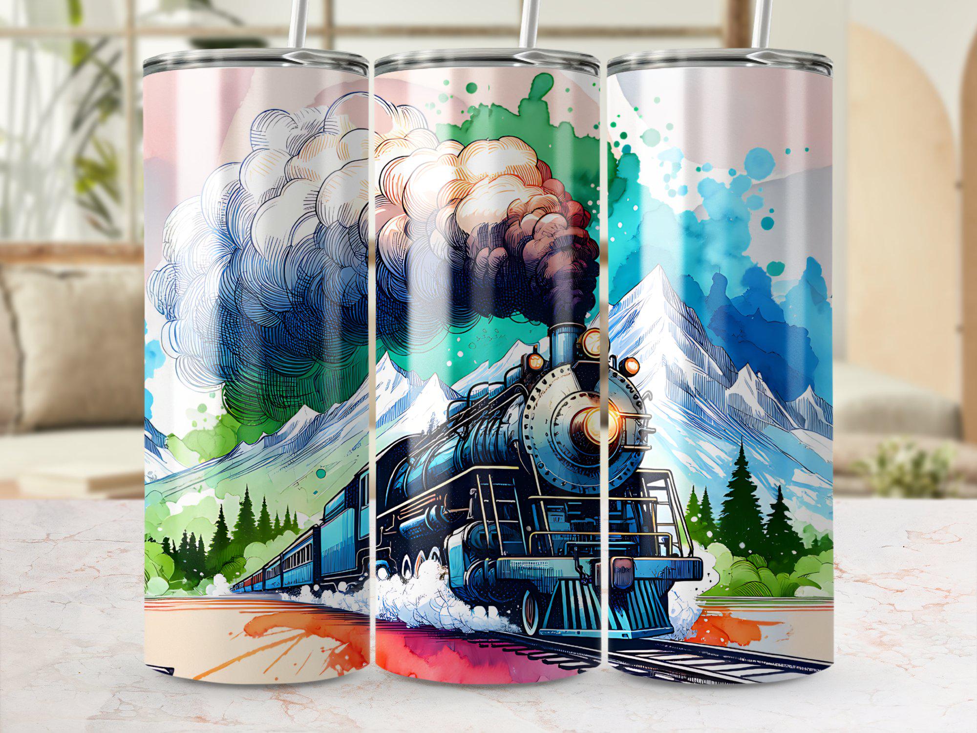 Steam Locomotive Train Digital Wrap Design, 20oz Skinny Tumbler ...