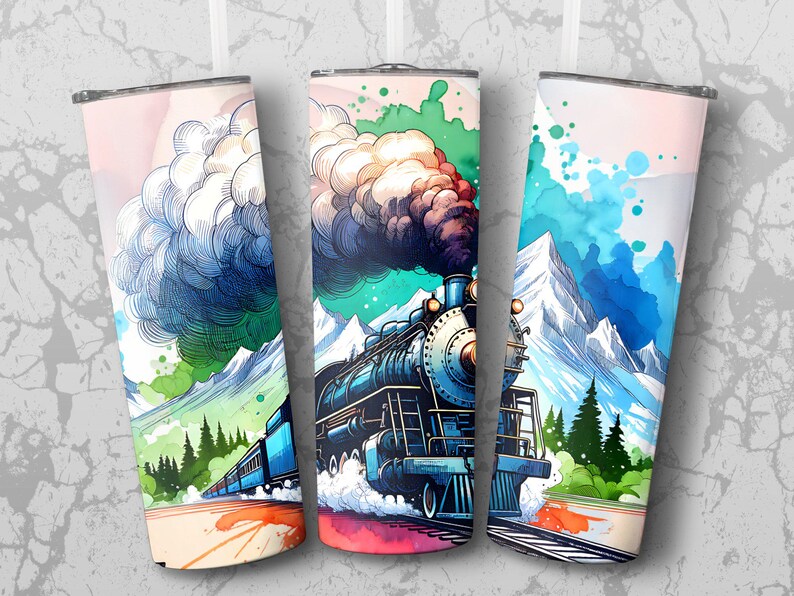 Steam Locomotive Train Digital Wrap Design, 20oz Skinny Tumbler ...