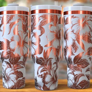 Seamless Floral Hibiscus Design 40oz Tumbler Laser Engrave File, 40oz Quencher Hibiscus Flowers Tumbler Wrap SVG- PNG File,  Laser Engraving
