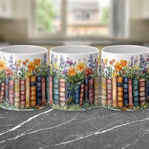 Vintage Books and Flowers Coffee Mug Wrap PNG, 11oz 15oz Coffee Cup Design, Sublimation PNG Download, Digital Download Design image 7