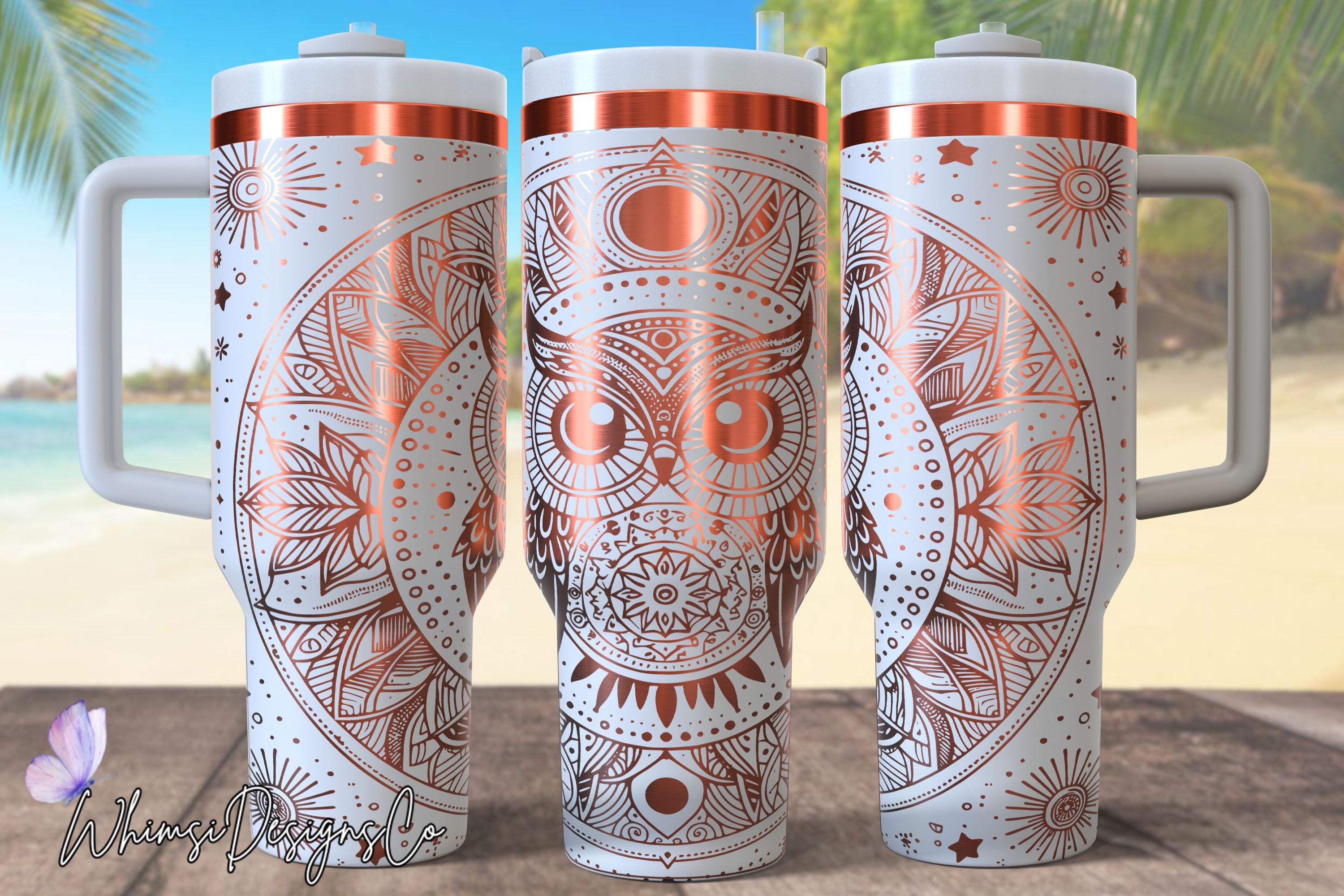 Mandala Owl 40oz Tumbler Laser Engrave File, 40 oz Quencher Celestial Mandala Owl Tumbler Wrap SVG a