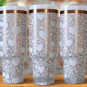 Hearts and Daisies 40oz Tumbler Laser Engrave File,  40oz Quencher Valentine Hearts Tumbler Wrap SVG and PNG File, Floral Laser Engraving
