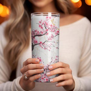 Diseño PNG para vaso delgado de 20 oz, descarga digital, diseño sin costuras, PNG para sublimación, arte japonés de flor de cerezo, arte estético para vasos. imagen 4