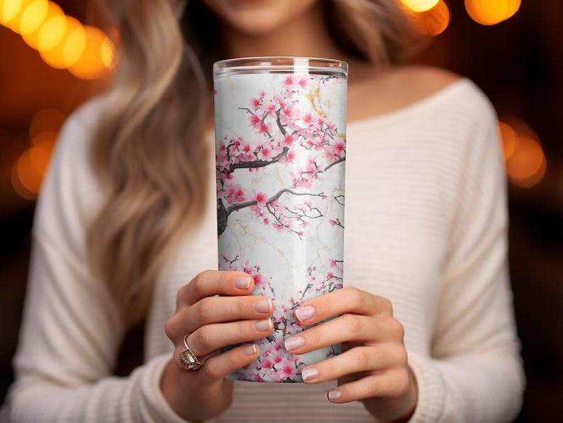Diseño PNG para vaso delgado de 20 oz, descarga digital, diseño sin costuras, PNG para sublimación, arte japonés de flor de cerezo, arte estético para vasos. imagen 4